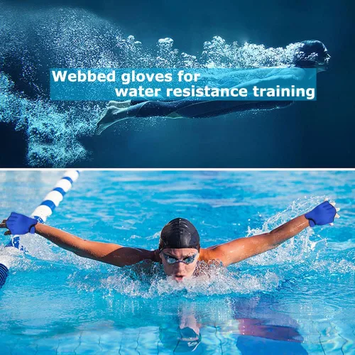 Vista 6 de MEKOTSK 1 par de guantes de entrenamiento de natación para ayudar a la resistencia de la parte superior del cuerpo, guantes de natación Aqua Fit