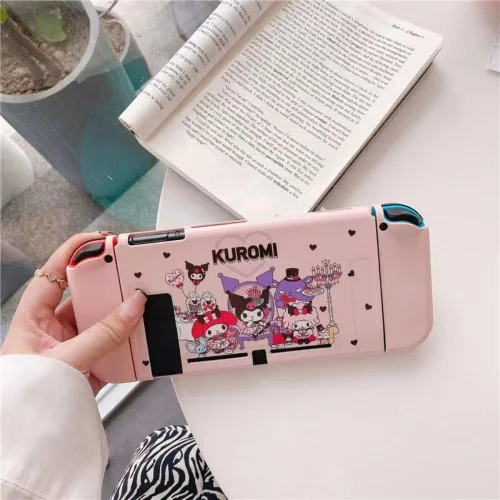 Vista 3 de ENFILY Cute Kuromi Case Compatible with Nintendo Switch Dockable Case Cover Ergonomic Soft TPU Grip Case for Joycon Sparkle Skin Set