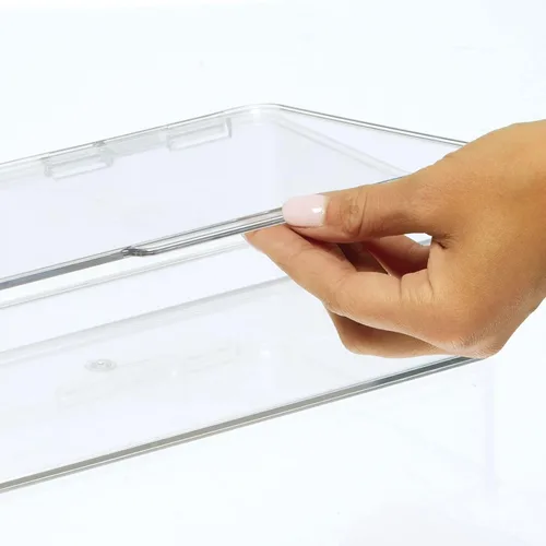 Vista 6 de mDesign Organizador de almacenamiento apilable de plástico con tapa con bisagras para baño, gabinete, cajón, debajo del fregadero, organización