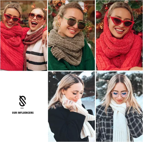 Vista 4 de SOJOS Chal de punto grueso acanalado de felpilla ligero y ultra suave para mujer, para otoño e invierno, chal envolvente SC326