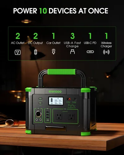 Vista 5 de GRECELL Generador solar de 999 Wh de 1000 W con panel solar de 200 W, generador solar de 1000 W con paneles incluidos, salida USB-C PD de 60 W, kit