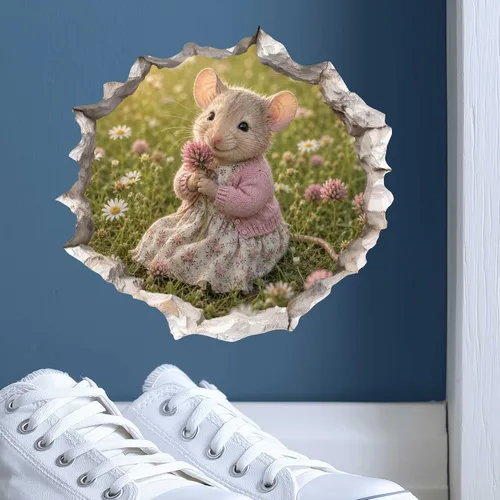 Vista 6 de Wallington Mice - Calcomanía de pared con efecto 3D con diseño de flores, diseño de agujero de ratón