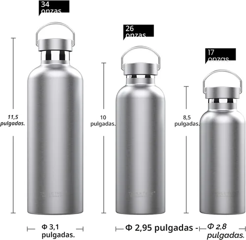 Vista 2 de Triple Tree - Botella de agua de acero inoxidable aislada al vacío de 34 onzas, doble pared, con tapa de boca ancha, mantiene la bebida caliente