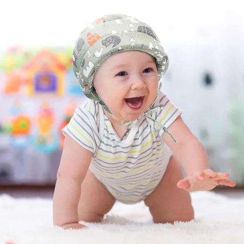 Vista 7 de Geyoga Paquete de 2 protectores de cabeza de bebé con 2 pares de rodilleras para niños pequeños, casco de bebé para gatear y caminar, protector