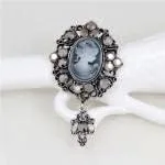 Vista 4 de Broche de camafeo de cristal vintage, cameo de belleza victoriana con broche de cristal (plata)