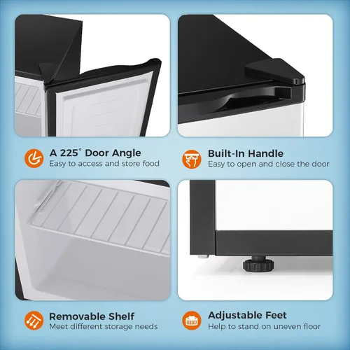 Vista 3 de Kismile Mini congelador, congelador vertical de 1.1 pies cúbicos con puerta individual reversible, estantes extraíbles, congelador pequeño con Negro