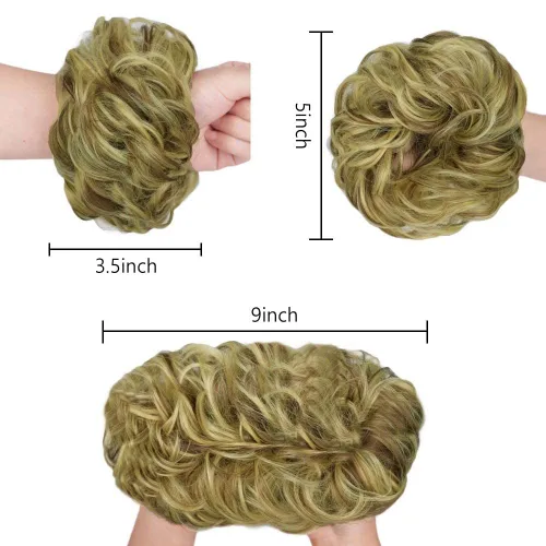 Vista 3 de 2 coleteros de pelo para mujer, moño desordenado, extensiones de moño sintético (86H10# rubio y marrón medio)