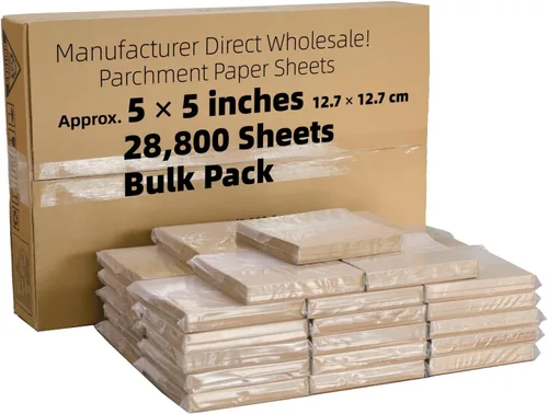 Vista 29 de Cuadrados de papel pergamino pequeños comerciales de 4 x 4 pulgadas (43,200 hojas), sin blanquear, antiadherentes, precortados, para envoltorios