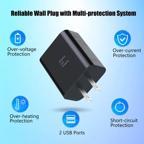 Vista 6 de Cargador de pared 3.0 de carga rápida rápida, Costyle 30 W, enchufe de pared USB de doble puerto, 5 V, 2.4 A, bloque de carga rápida de alta