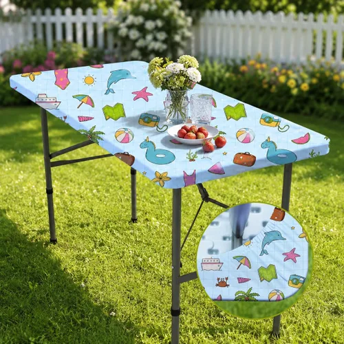 Vista 89 de Mantel ajustado blanco con elástico para mesas plegables de 48x48 pulgadas, manteles lavables y elásticos de elastano para mesas de cartas, manteles