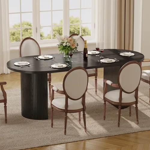 Vista 4 de ONBRILL - Mesa de comedor ovalada de 70.8 pulgadas para mesa de comedor ovalada de 4 a 6 pulgadas con base curvada, color negro Mesas de cocina
