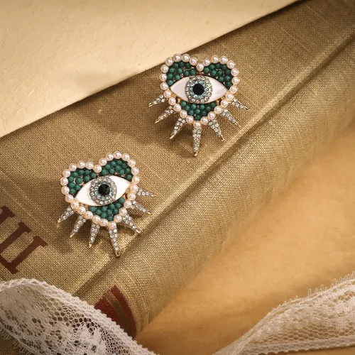 Vista 6 de Aretes contra el mal de ojo, aretes de corazón contra el mal de ojo para mujer, regalos de joyería