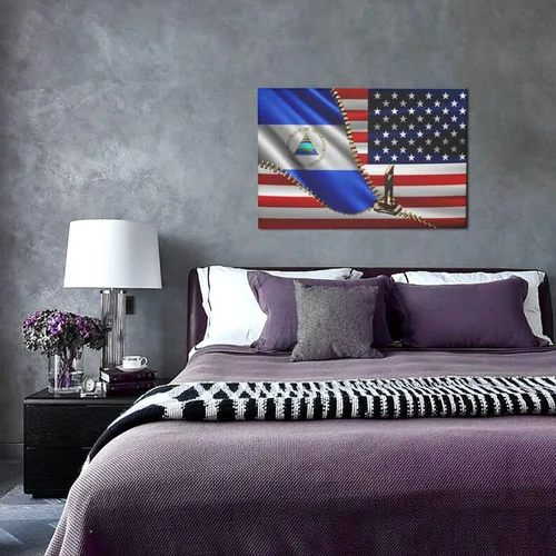 Vista 4 de Lienzo decorativo para pared, diseño de bandera estadounidense y nicaragüense de Nicaragua, impresiones artísticas de pared de 12 x 18 pulgadas, sin