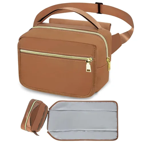 Vista 14 de printe Bolso pequeño para pañales con cambiador portátil, bolsa de cintura para mujer con bolsillo para toallitas para viajes, paquete divertido
