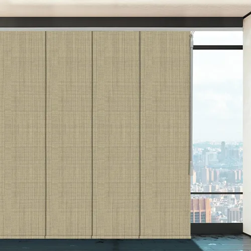 Vista 14 de Paneles deslizantes opacos personalizados, persianas verticales de riel de 4 o 6 rieles para ventana corrediza, puerta de patio y divisor de Camel