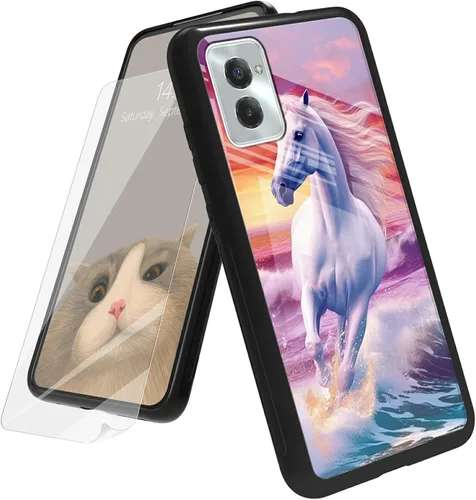 Vista 90 de Funda para Motorola Moto G Play 4G 2024 con protector de pantalla, parte trasera de vidrio templado + funda de silicona suave TPU absorción