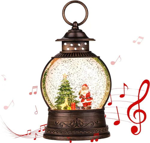 Vista 12 de Decoraciones de Navidad para interiores - 8 canciones navideñas, globo de nieve de Navidad musical - Globo de nieve con remolino de purpurina