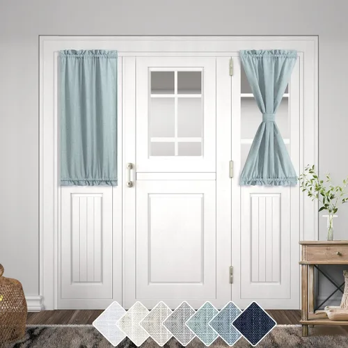 Vista 23 de KOUFALL Cortina de puerta francesa, persianas de lino para cubrir ventanas, 1 panel, 25 x 72 pulgadas de largo, color azul piedra