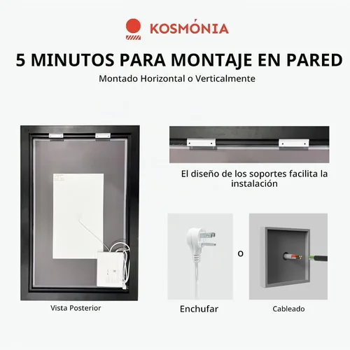 Vista 7 de Espejo de baño LED de 24x32'' con luz, marco de aluminio, regulable frontal y retroiluminado, antivaho, sin distorsión, memoria de luz, templado e