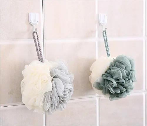 Vista 4 de Paquete de 4 esponjas de baño de malla de encaje esponja exfoliante rica espuma multicolor