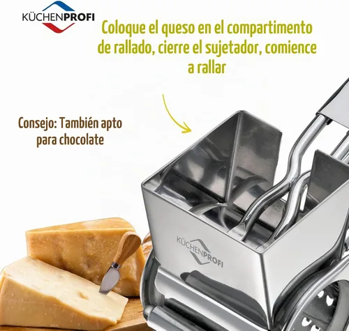 Vista 4 de Küchenprofi Rallador rotativo de queso de tambor único de acero inoxidable, para chocolate y nueces, rallador giratorio de acero inoxidable duradero