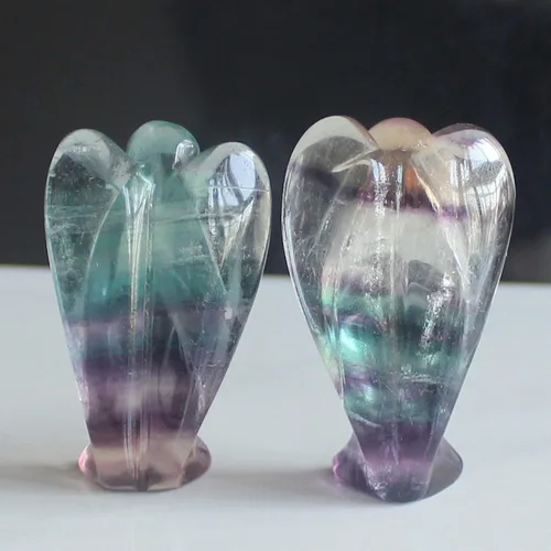 Vista 3 de Figura de ángel de labradorita tallada a mano de 2 pulgadas (cristal de fluorita multicolor)