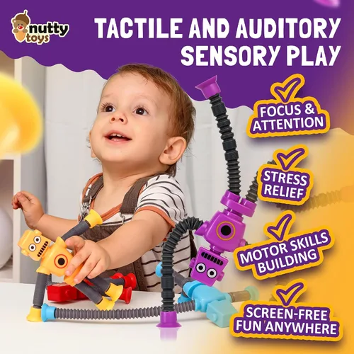 Vista 3 de nutty toys Juguetes Sensoriales de Robot 4 Unidades - Tubos Pop Superiores Fidget 2025 para TDAH y Autismo Edades 3 4 5 6 7 8 9 10 11 12, Mejor Idea