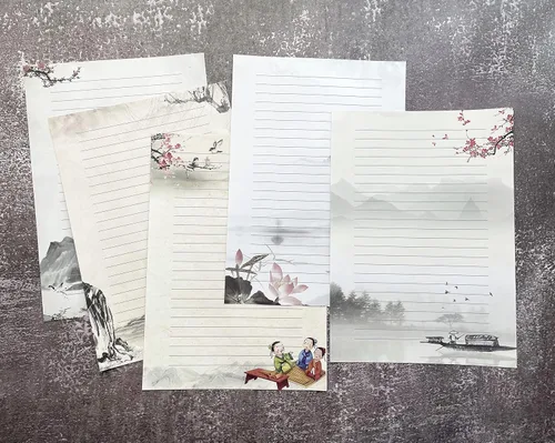 Vista 6 de 50 papeles de papelería de escritura, papel de papelería forrado para escribir cartas, papel de carta vintage con líneas, 100 GSM, tamaño A4, 10