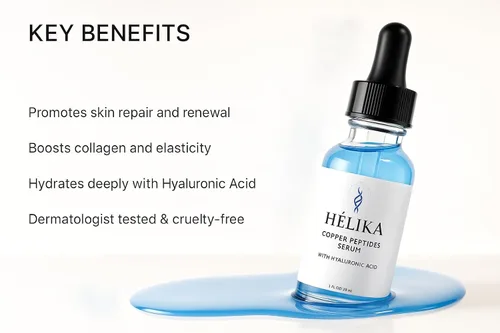 Vista 7 de Copper Peptides Serum para la cara – Suero antienvejecimiento y reparador de la piel con ácido hialurónico – Aprieta, reafirma y estimula