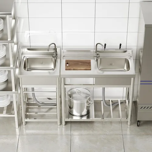 Vista 5 de ROOMTEC Juego de fregadero de acero inoxidable 304, fregadero de cocina de restaurante comercial, fregadero al aire libre con banco de trabajo