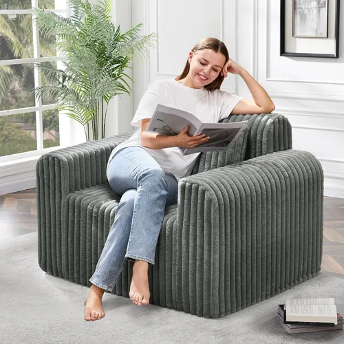 Vista 20 de Hobestluk Sofá Individual de Espuma Sillón Sofá para Espacios Pequeños Sofás Cómodos con Funda Extraíble Sofá Peludo con Almohadas para Sala