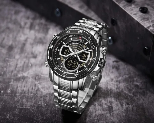 Vista 4 de NAVIFORCE Reloj para hombre cronógrafo impermeable deportivo analógico digital cuarzo relojes de negocios moda de acero inoxidable Militar