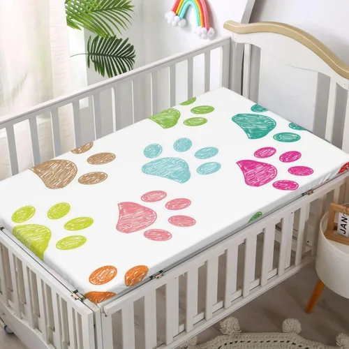 Vista 2 de Sábanas bajeras ajustables para cuna con temática de Dog Paws, sábanas portátiles para cuna, suaves y transpirables, sábanas para cuna de bebé