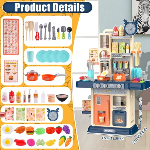 Vista 3 de Juego de cocina para niños pequeños, juego de cocina para niños pequeños, juguetes para niñas con estufa de cocina, vapor, fregadero y alimentos