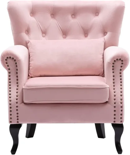 Vista 21 de chairus Silla de Acento Moderna de Mediados de Siglo con Otomana, Cómoda Silla Individual de Sofá de Lino con Botones Capitoné Sillón Orejero