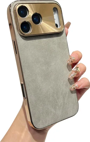 Vista 8 de Caseative Funda para iPhone 18 Pro Max, color negro Galjanoplastia Protección de lente de cámara Soft Touch Suede Leather