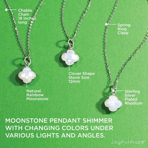 Vista 24 de Genuine Gemstone Necklace, Carved Four Leaf Clover Shape, Amethyst, Moonstone, Amazonite, Tourmaline, Labradorite, 925 Sterling Silver Jewelry