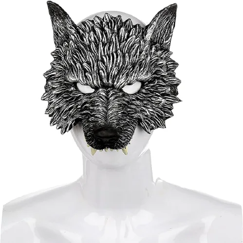 Vista 3 de KIHOARL Máscara de lobo - Máscara de media cara de hombre lobo para disfraz de cosplay
