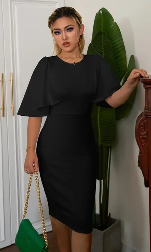 Vista 4 de Memoriesea Vestido midi de cóctel formal con volantes y mangas acampanadas para mujer