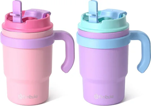 Vista 10 de Fimibuke Taza térmica para niños con asa y pajita - 16 oz Vaso a prueba de fugas para niños pequeños con tapa 2-en-1 de sorbo/trago, sin BPA