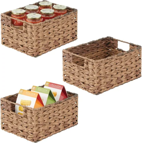Vista 13 de mDesign Cesta organizadora de almacenamiento de alimentos tejida para cocina, despensa, caja organizadora de contenedores para armarios, estantes