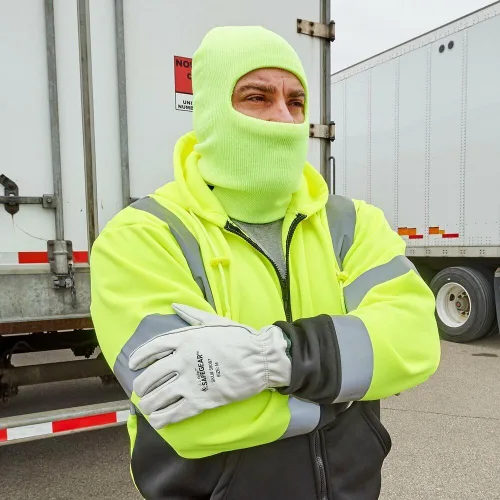 Vista 2 de SAFEGEAR - Pasamontañas de invierno de punto, paquete de 2 unidades, verde limaamarillo, poliéster, cubierta facial de alta visibilidad para hombres