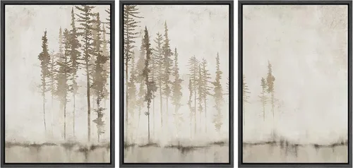 Vista 247 de SIGNFORD - Set de obras de arte en lienzo enmarcado para pared, ilustraciones abstractas de neblina del desierto en tonos neutros beige y marrón