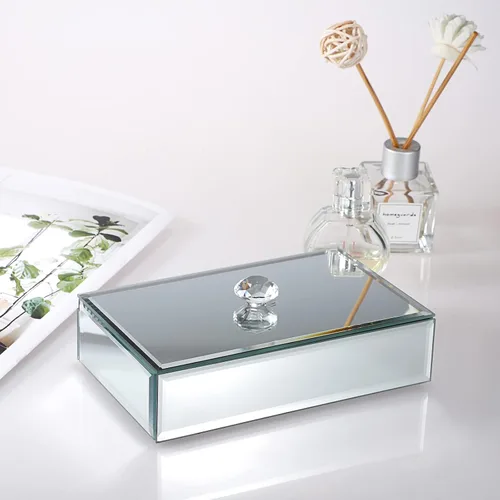 Vista 2 de Hipiwe Joyero con superficie de espejo de cristal, caja de almacenamiento para anillos, aretes, collares, pulseras, organizador de tesoros, caja