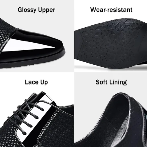 Vista 3 de Zapatos de vestir para hombre, zapatos casuales Oxford con cordones, zapatos formales de negocios, zapatos de moda con punta de casquillo