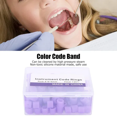Vista 9 de Anillos de código de color de silicona, fáciles de limpiar, 100 anillos de código de color dental, fuerte dureza para distinguir instrumentos
