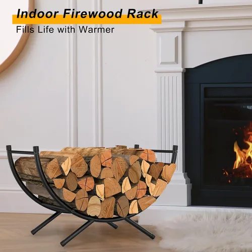 Vista 7 de NANANARDOSO Estante curvado para leña, soporte de troncos de chimenea de metal con recubrimiento de polvo de 24 pulgadas para almacenamiento