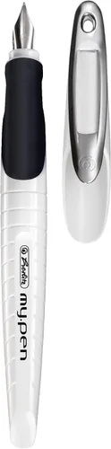 Vista 7 de Herlitz 11167988 - Pluma escolar (punta media) con cartucho de tinta, Negro/Blanco, 1 unidad (paquete de 1), Para zurdos