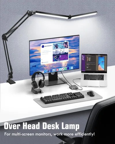 Vista 12 de Toolour Lámparas LED de escritorio para oficina en casa 2 en 1 lámpara de escritorio de doble cabezal con base de abrazadera, control remoto, clip