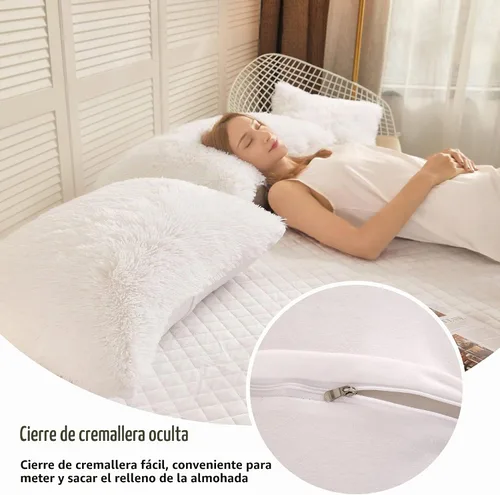 Vista 5 de LIFEREVO - Juego de 2 fundas de cojín decorativo de pelo sintético y terciopelo suave Blanco
